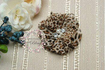 Printed Chiffon Flower "Leopard" (L, 8cm), Pack of 2